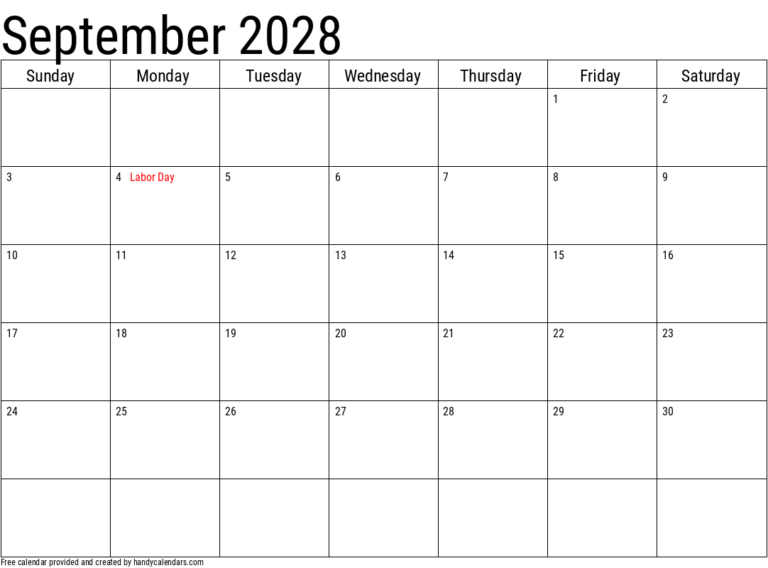 September 2028 Calendar Handy Calendars
