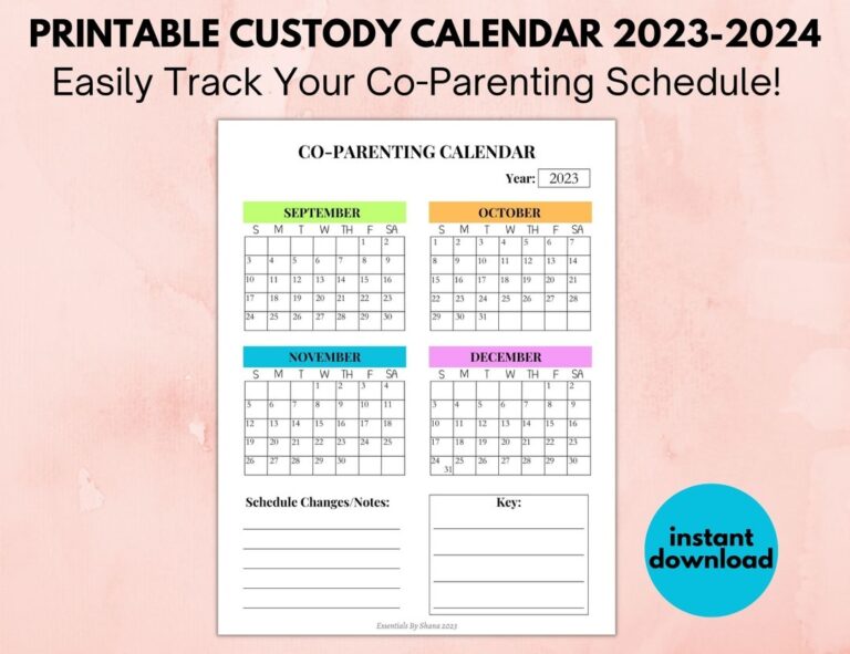Texas Custody Calendar 2024 Printable Lynna Josefina